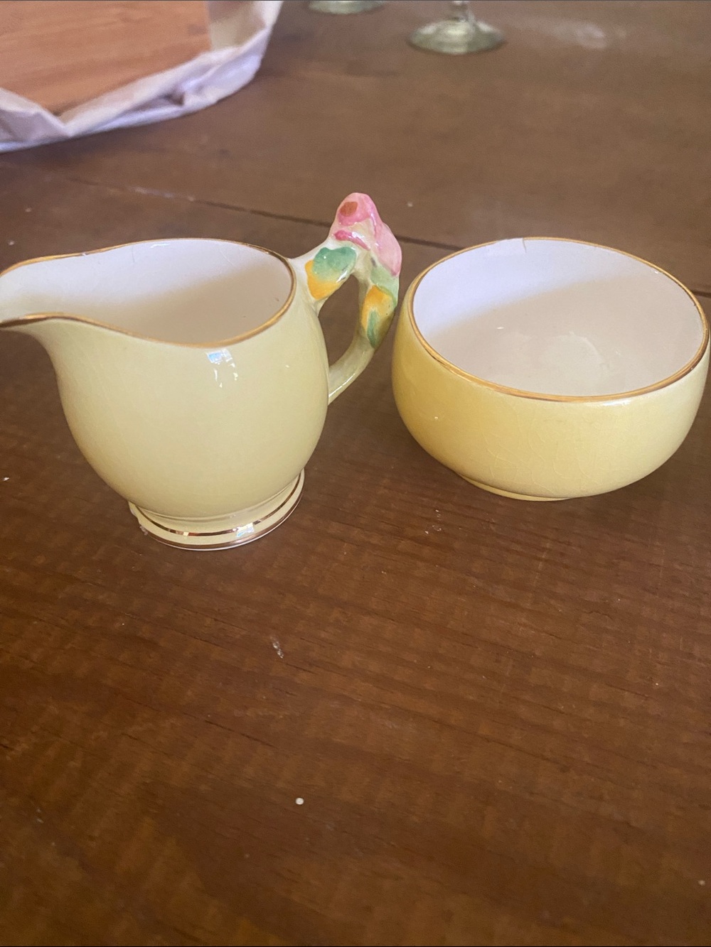 Royal Winton yellow rose bud creamer and sugar bowl